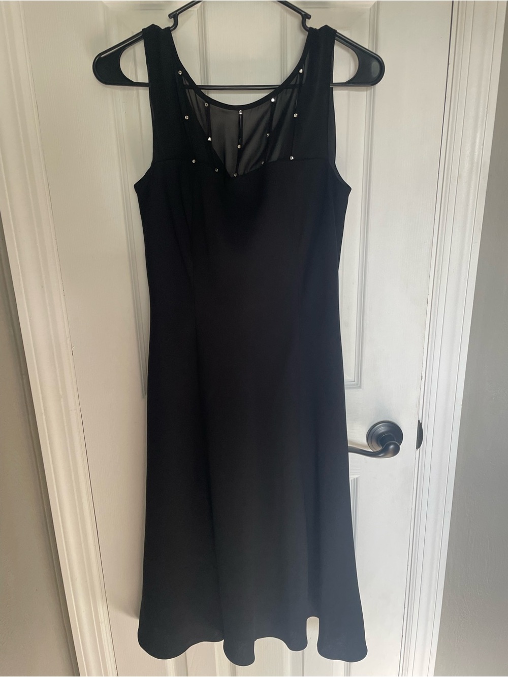Evan Picone Black Midi Dress with Sheer Studded Yoke